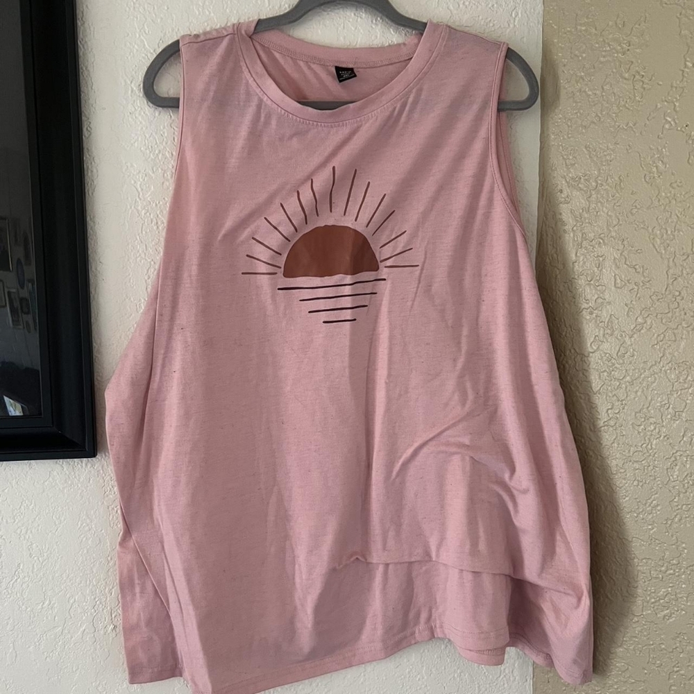 Pink Muscle Tee with Sun Graphic